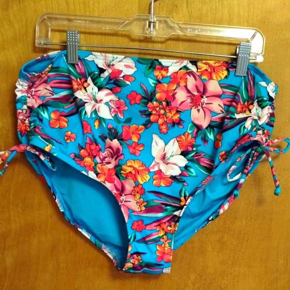 Lands' End Floral Turquoise Bikini Bottom